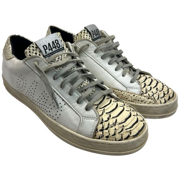 P448 Women's John Perforated Leather & Snake Print Lace Up Sneakers Size 39 - Picture 2 of 9